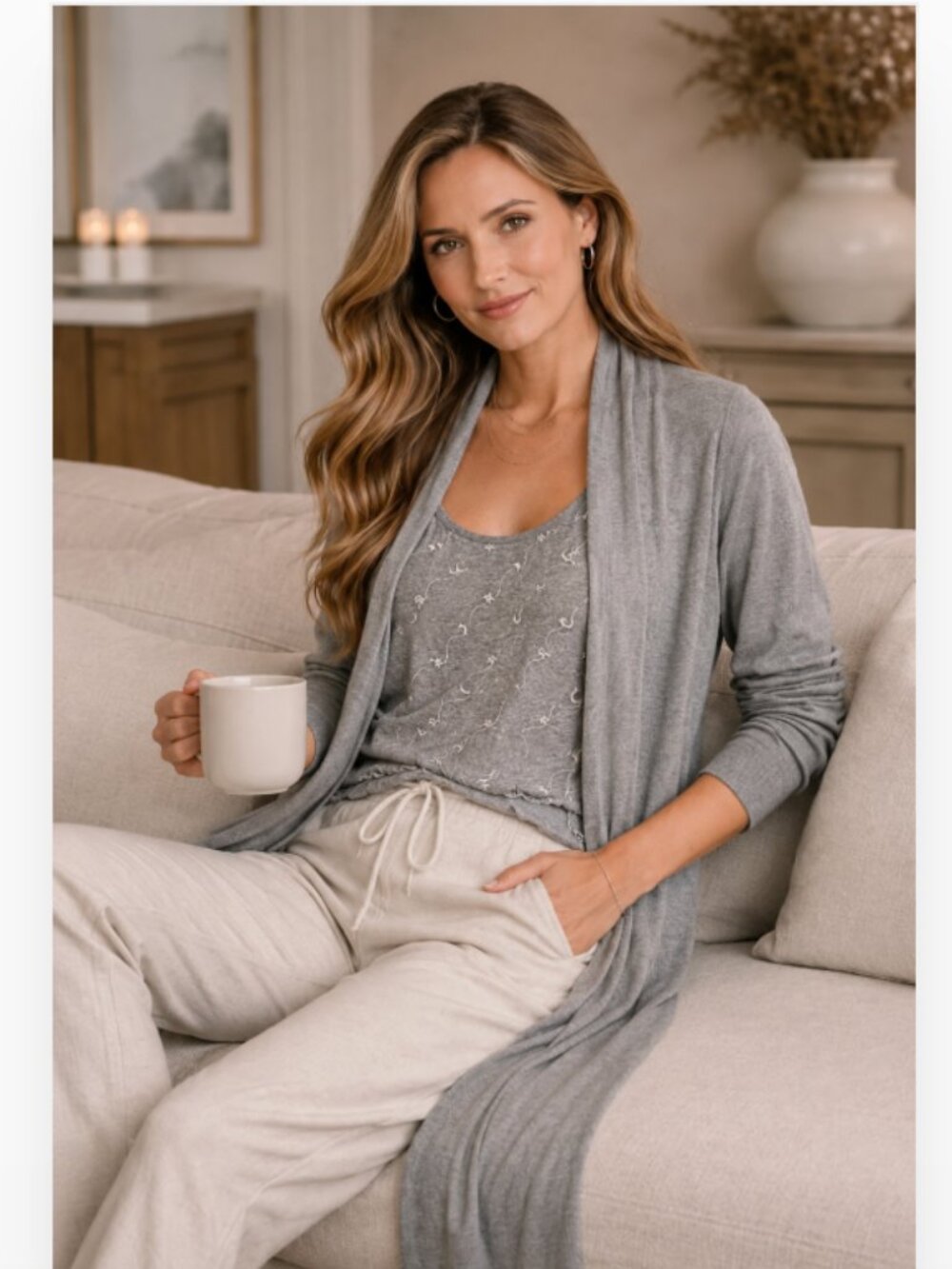 Elan Gray Lounge PJ Tank Top | Soft Sleepwear Cami | Relaxed Loungewear size Med